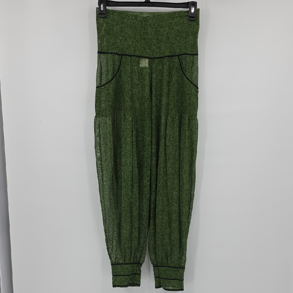 Autumn Teneul Mesh  Elegant Green Cropped Women's Cover Up Pants Size L